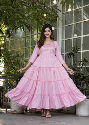 CHARVI CREATION Anarkali Gown(Pink)