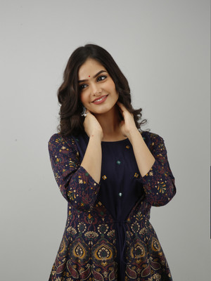 ftDiva Women Printed Anarkali Kurta(Blue)