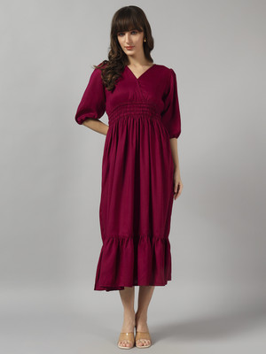 Krunal Raiyani Women Fit and Flare Purple Midi/Calf Length Dress