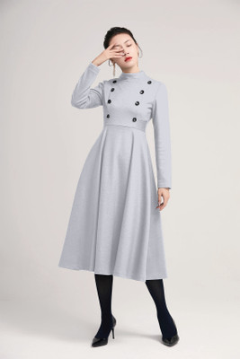 herija Women Fit and Flare Grey Midi/Calf Length Dress