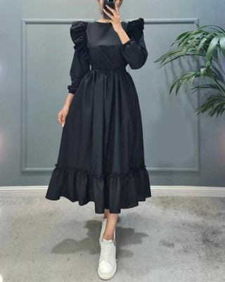 Raiyani Enterprise Women Fit and Flare Black Midi/Calf Length Dress