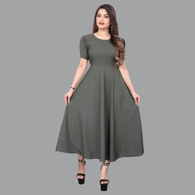 Kuber Fashion Anarkali Gown(Grey)