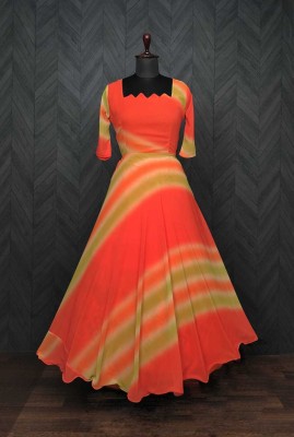 Trisha Tex Women Solid Anarkali Kurta(Orange)