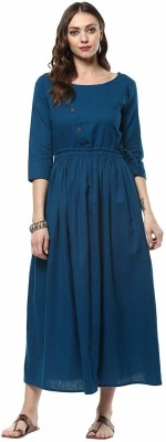 Jash Creation Women Fit and Flare Blue Dress