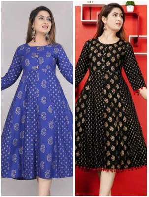 ASHISH PRINT Flared/A-line Gown(Black)