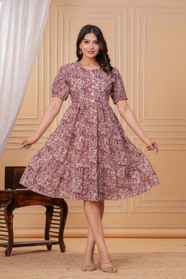 Sanwariya Women Fit and Flare Green Midi/Calf Length Dress