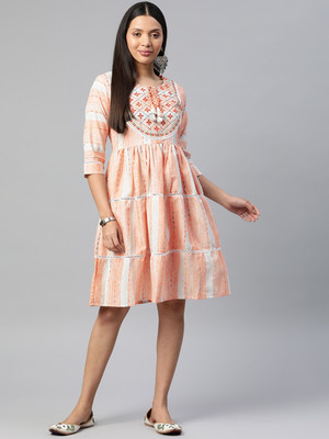Readiprint Fashions Flared/A-line Gown(Orange)