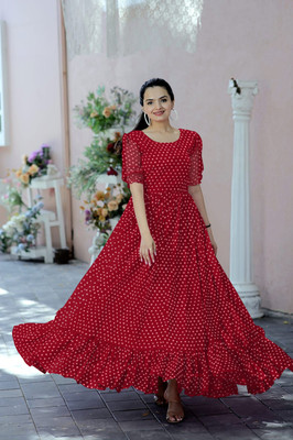 DM MART Flared/A-line Gown(Red)