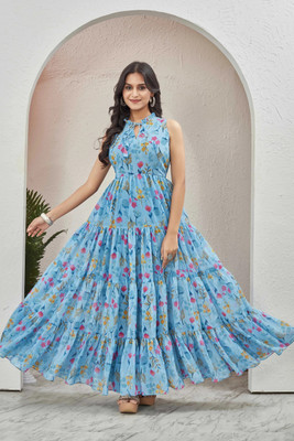 HouseOfCommon Flared/A-line Gown(Blue)