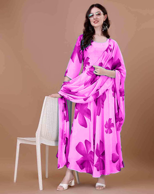 Krunal Raiyani Women Fit and Flare Pink Ankle Length Dress