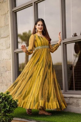 SellWave Fashion Anarkali Gown(Yellow)