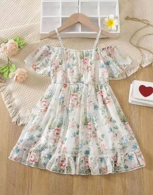 SINCERO Girls Midi/Knee Length Party Dress(White, Noodle strap)