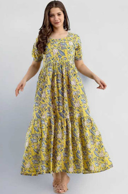 SARVASYAPI Flared/A-line Gown(Yellow)