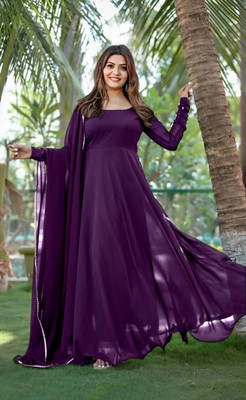JS CREATIVE Anarkali Gown(Purple)
