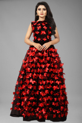ENCLIQ Flared/A-line Gown(Black, Red)