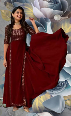 umang hisiery Flared/A-line Gown(Maroon)