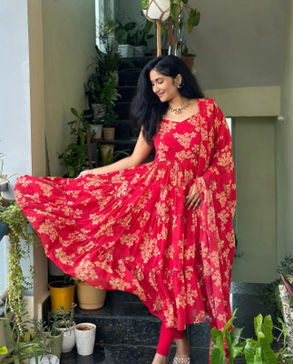 Avlet Women Fit and Flare Red Maxi/Full Length Dress