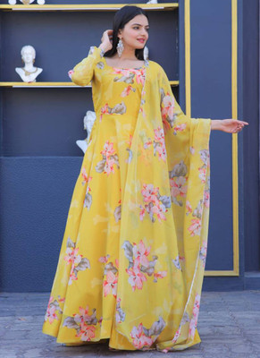 PARV ENTERPRISE Anarkali Gown(Yellow)