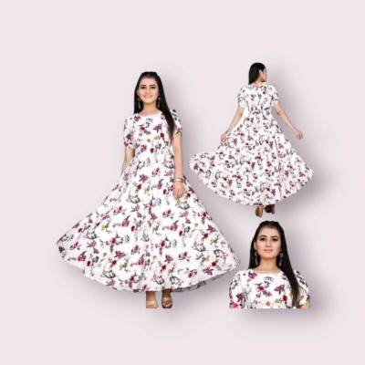 U CREATION Anarkali Gown(White)
