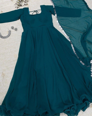 DJCM FASHION HUB Anarkali Gown(Green)