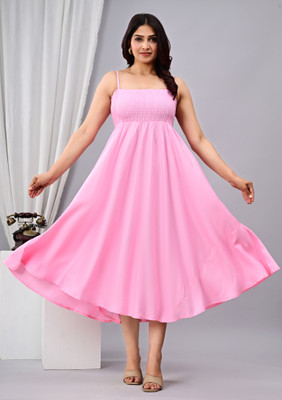 MEWEAR Women Fit and Flare Pink Below Knee Dress