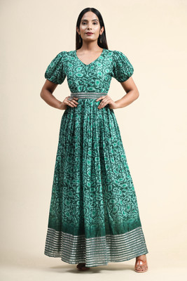 Pink N Pearl Anarkali Gown(Green)