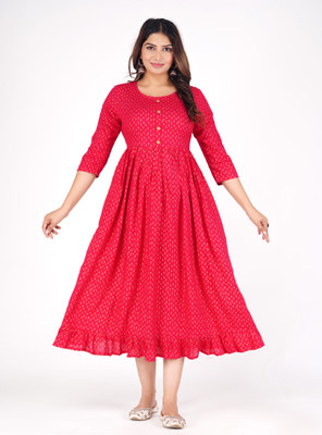 Radhe Fashion Women Printed Anarkali Kurta(Pink)
