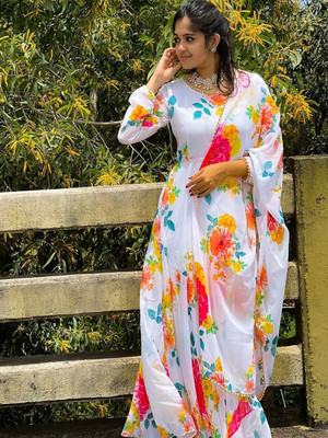 Jash Creation Women Fit and Flare White Maxi/Full Length Dress