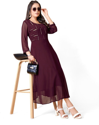 mashhha creation Straight Gown(Maroon)