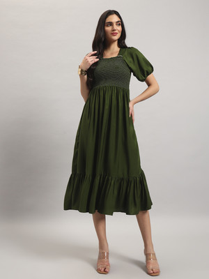 Raiyani Enterprise Women Fit and Flare Light Green Ankle Length Dress