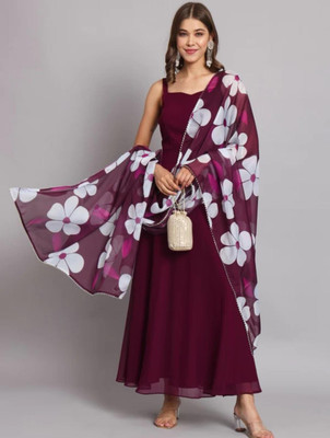 RK Creation Flared/A-line Gown(Maroon, White)