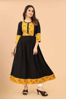 3Buddy Fashion Women Maxi Black, Yellow Dress