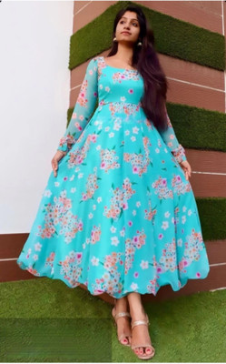 QVAZOR Anarkali Gown(Light Blue)