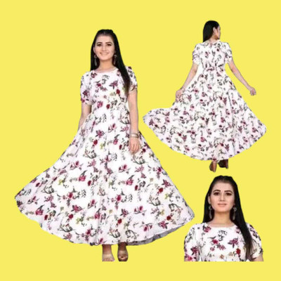U CREATION Anarkali Gown(White)