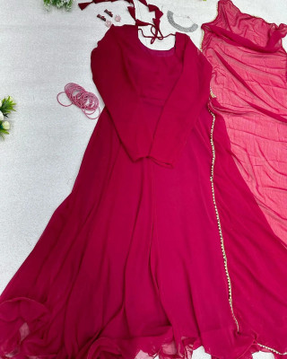 Shree Hari creation Anarkali Gown(Red)