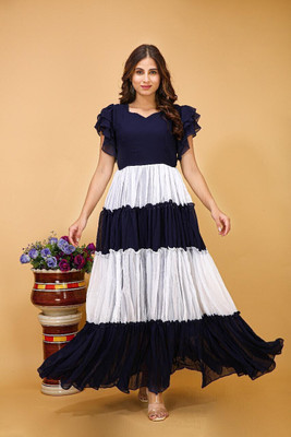 Vishva creation Anarkali Gown(Blue, White)
