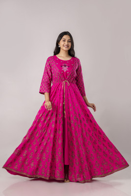 HERE&NOW Women Embellished, Paisley, Self Design Anarkali Kurta(Pink)