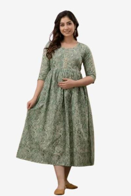 KRISHNA FASHION Flared/A-line Gown(Green)