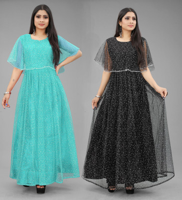 DECOFIN Flared/A-line Gown(Light Blue, Black)