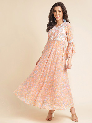 all about you Women Fit and Flare Pink Ankle Length Dress