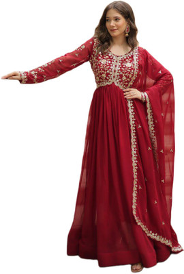 MAA ENTERPRISE Anarkali Gown(Red)