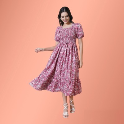 Jash Creation Women Fit and Flare Pink Dress