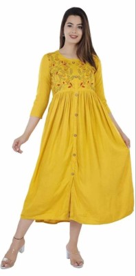 RADHE KRISHNA TEXTILE Flared/A-line Gown(Yellow)