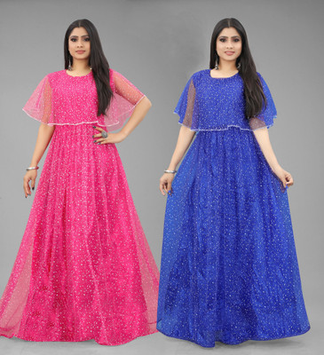 DECOFIN Flared/A-line Gown(Pink, Blue)