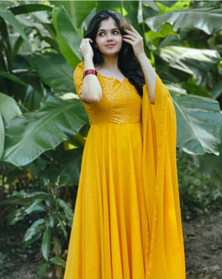first choice creation Anarkali Gown(Yellow)
