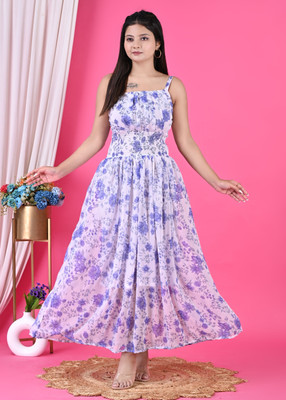 Padosi babu Flared/A-line Gown(Blue)