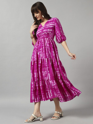 Femvy Women Printed Ethnic Dress Kurta(Purple)