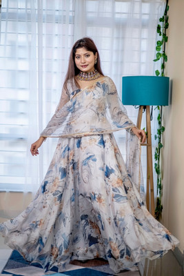 JS CREATIVE Anarkali Gown(White)