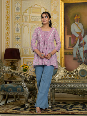 Varanga Casual 3/4 Sleeve Printed Women Purple Top