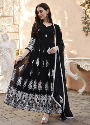 Dhayansh Enterprise Flared/A-line Gown(Black)